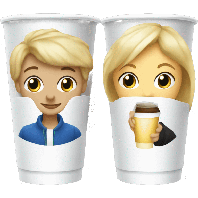 Blonde girl and boy drinking out of white styrofoam cups emoji