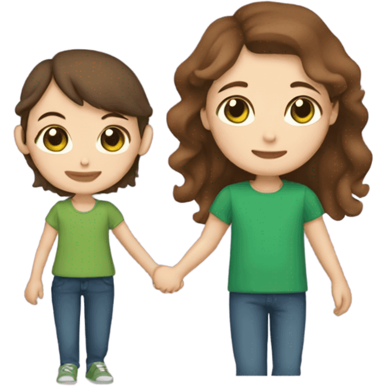 Girl with Brown Hair and Green eyes Holding Hands with Boy with Brown hair and Brown eyes  emoji