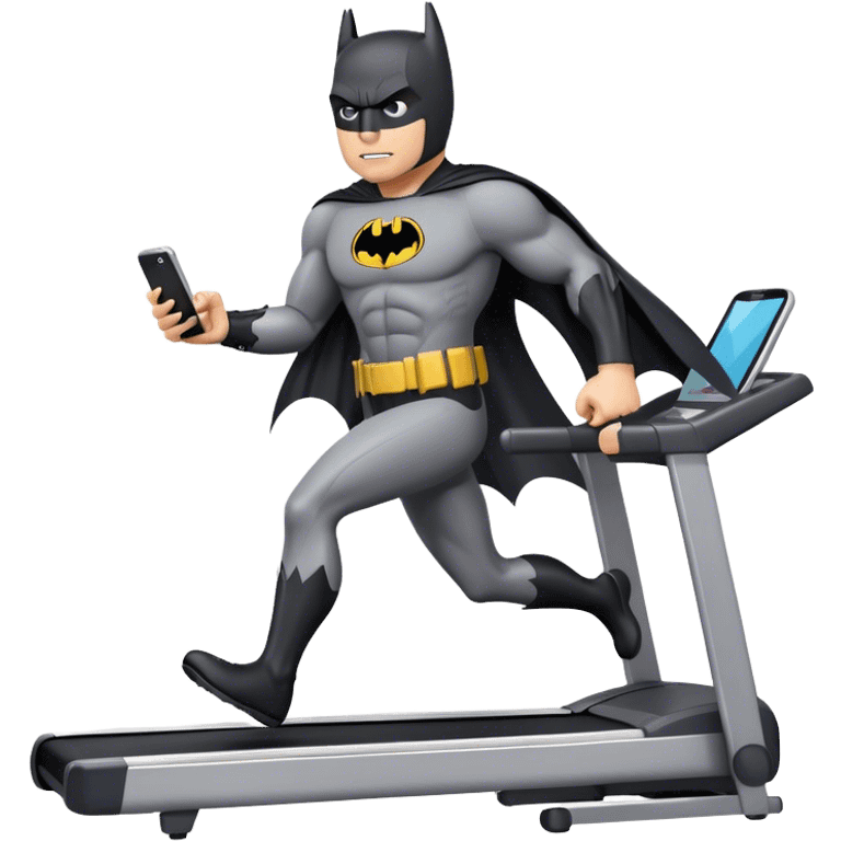 Batman with his phone on a treadmill emoji