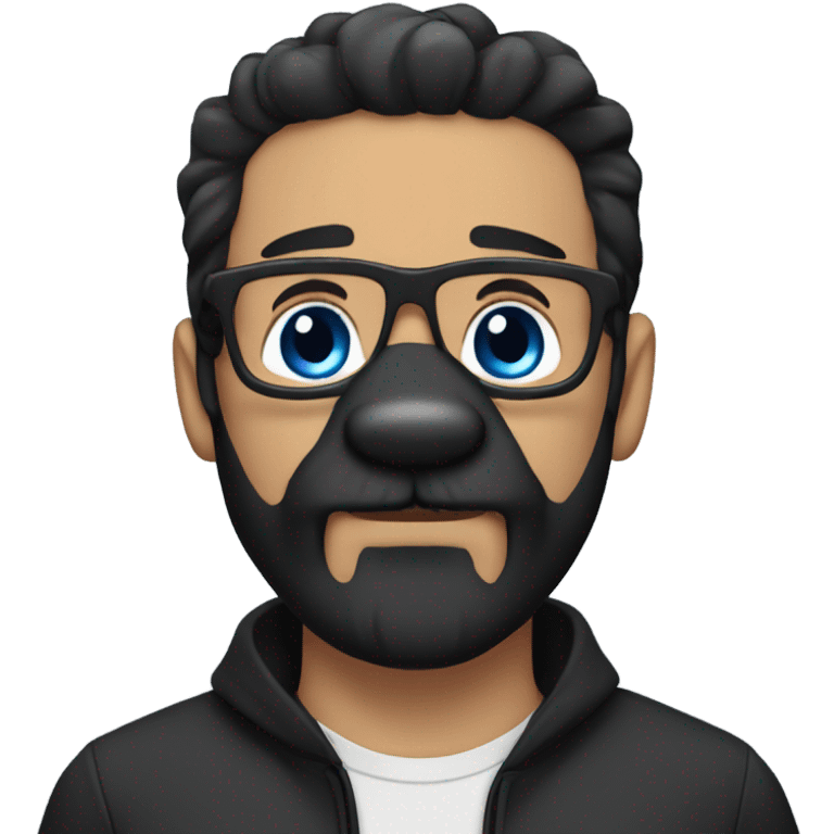 Blue eyes Dark hair man beard and mustache holding black Labrador  emoji