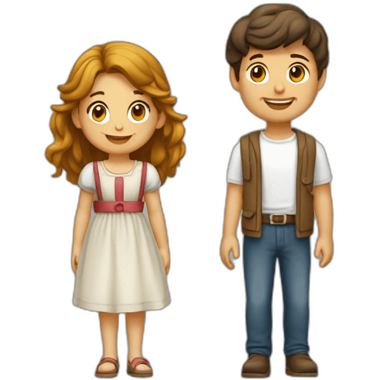 Garçon brun et fille châtain en couple emoji