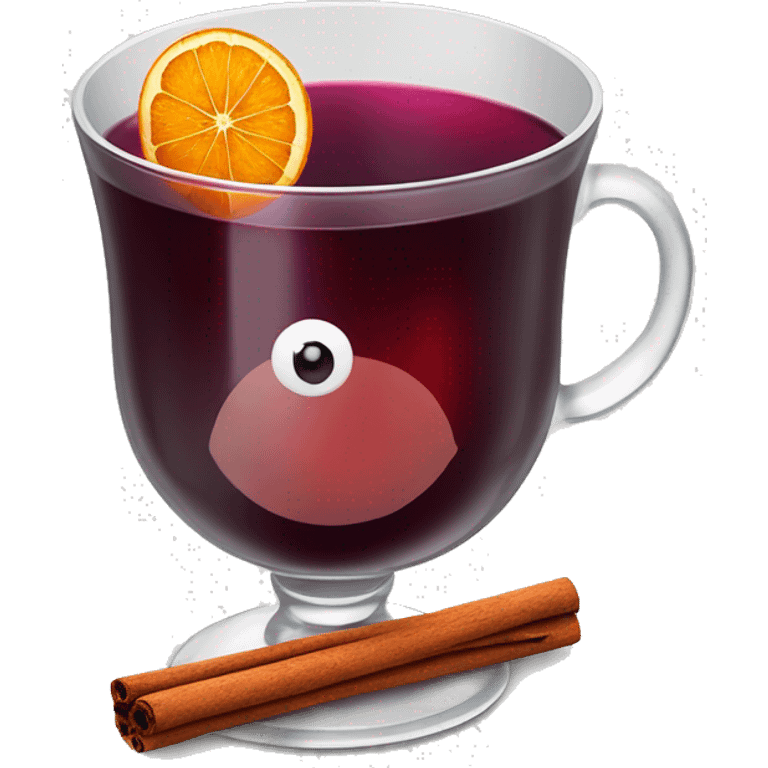 Mulled wine with orange slice and cinnamon stick in a transparent cup illustration on white background emoji