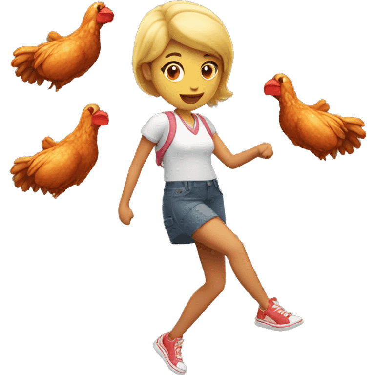 a girl flying with two bbq chicken wings on her back and holding two bbq chicken wings on her hand emoji