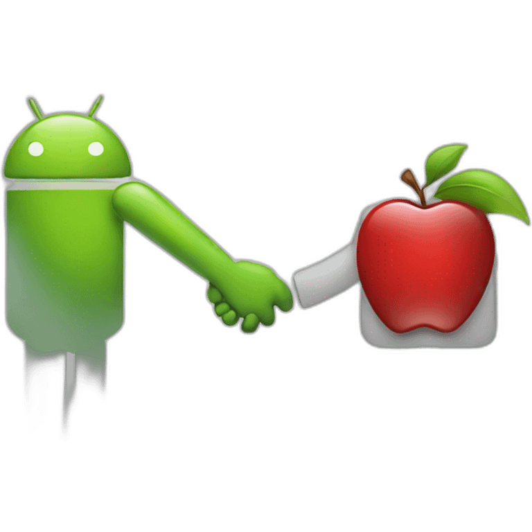 Android Logo holding hands with Apple Logo emoji