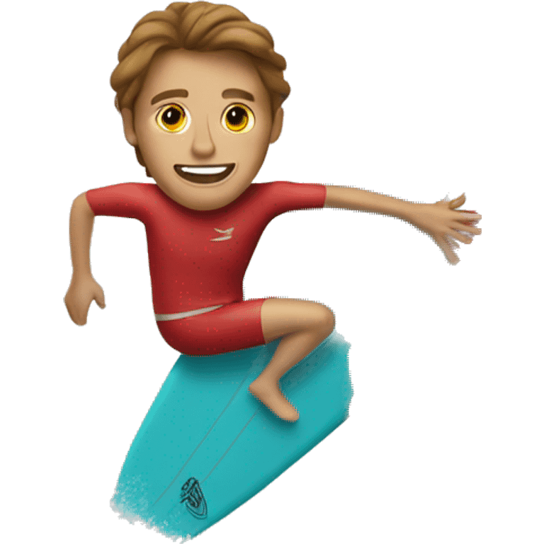 surfer on a red surfboard, the surfer has brown hair emoji