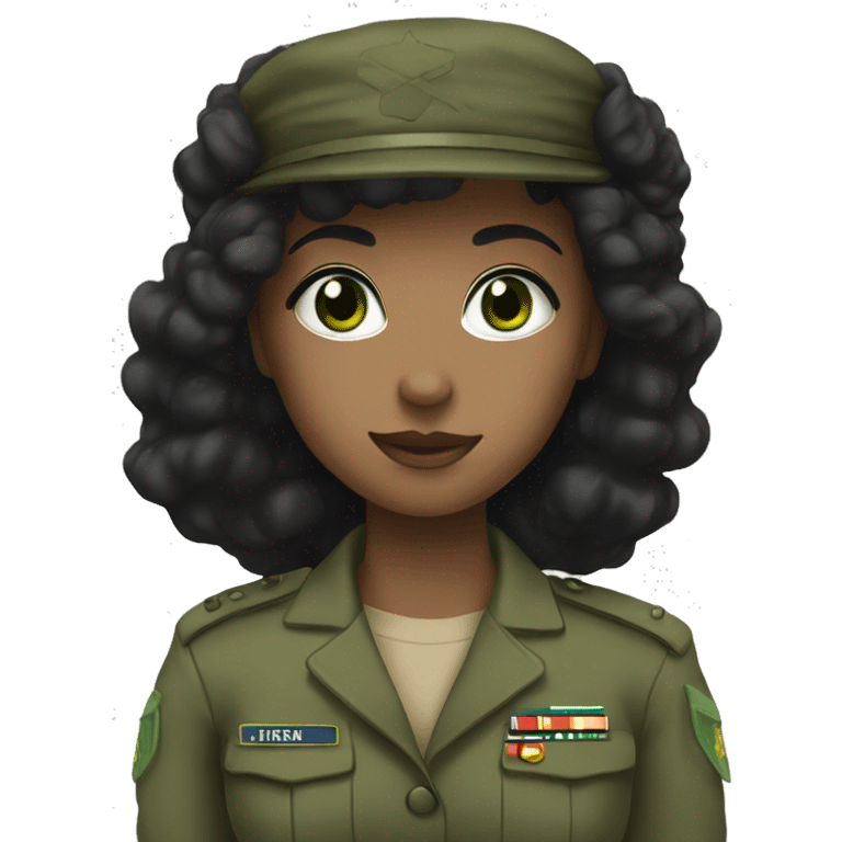 military girl with black hair and green eyes  emoji