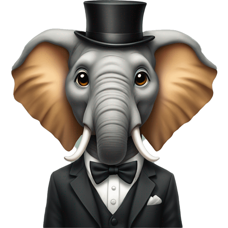 elephant with a tiger striped bow tie and top hat emoji