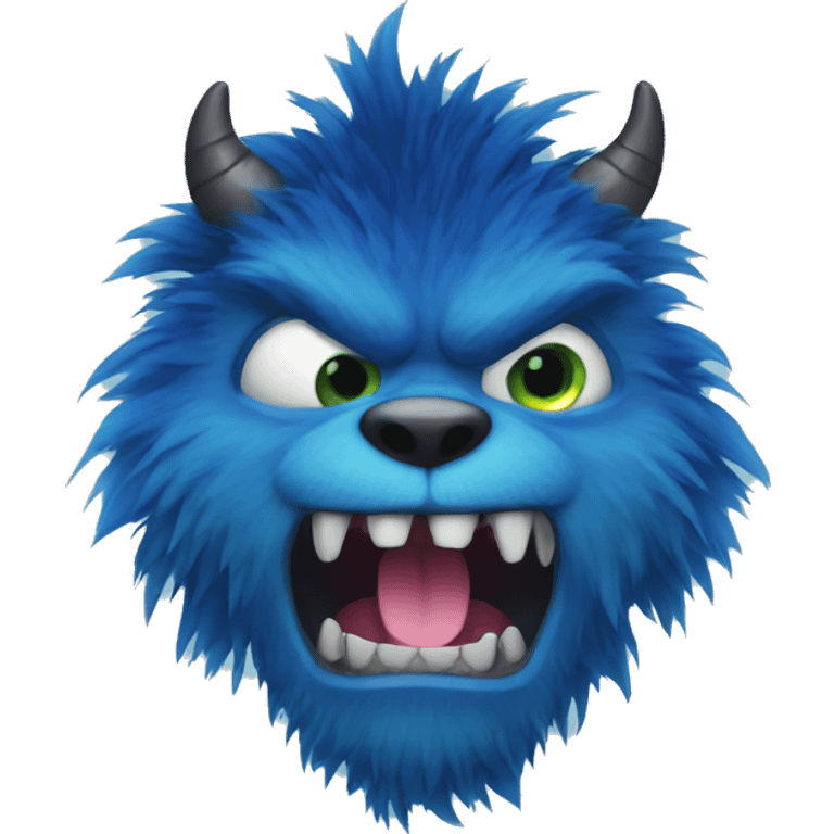 A monster with blue fur and sharp teeth. emoji