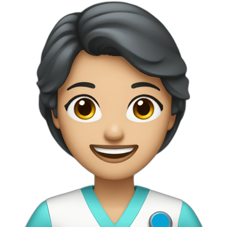 DENTISTA MUJER DE CABELLO NEGRO CON UNIFORME AZUL emoji