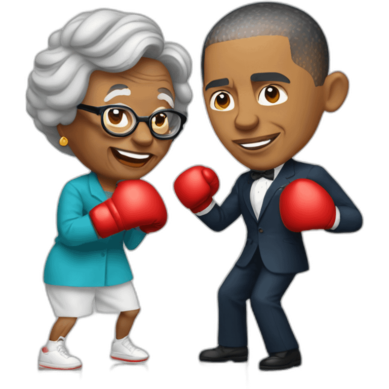 Barack Obama boxing with grandma emoji