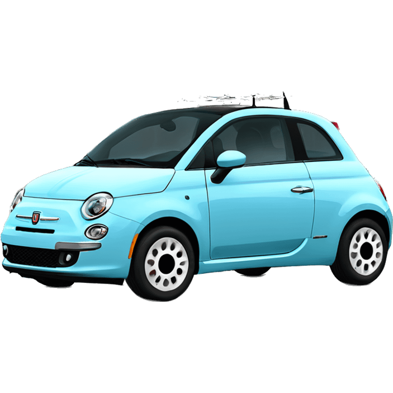 Light blue 2015 Fiat 500 with eyelashes emoji