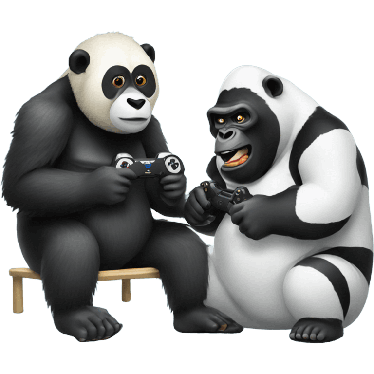 Panda and a gorilla playing PlayStation  emoji