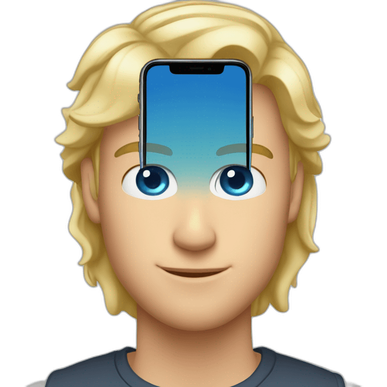 blonde guy tech reviewer with blue eyes holding an iPhone X emoji