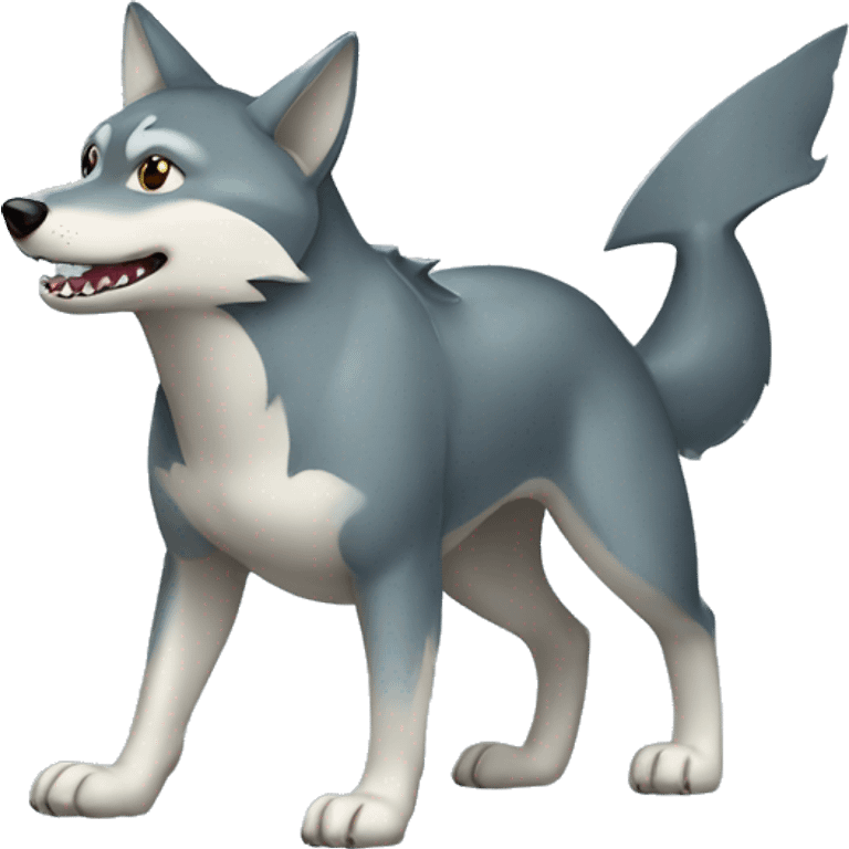 Shiny Wolf with a shark tail and a shark fin on back Full Body emoji