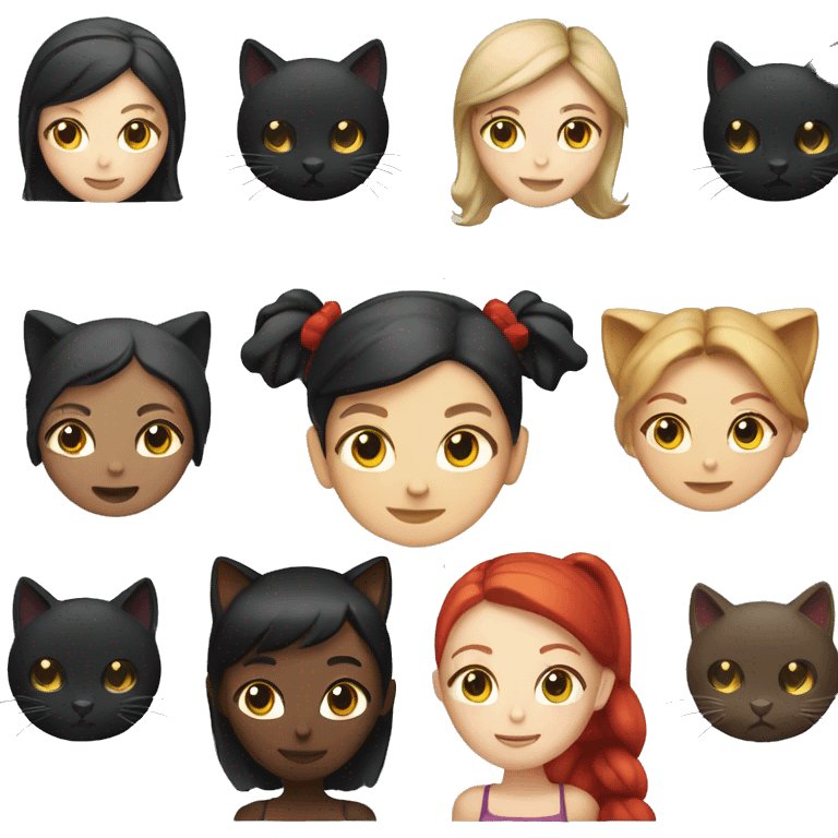 White woman with dark hair tied in a ponytail with a black cat and a red cat emoji