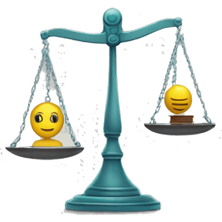 a balance of justice with a robot head in one side and a school on the other side emoji