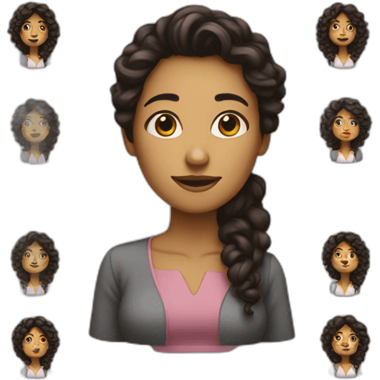 An woman with longe curly dark brown hair teaching  emoji