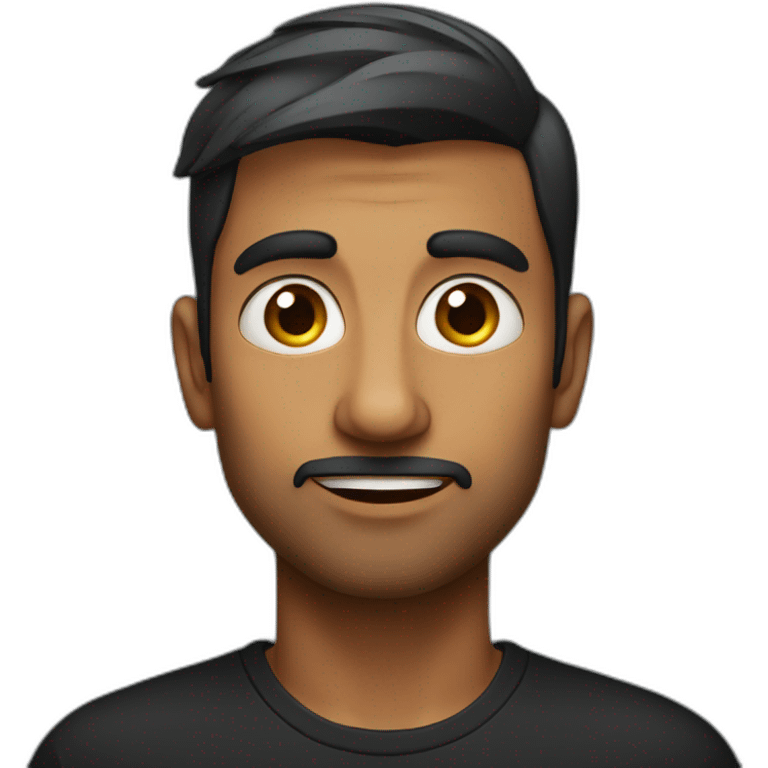 Indian man with undercut wearing black t shirt big eyes big nose emoji