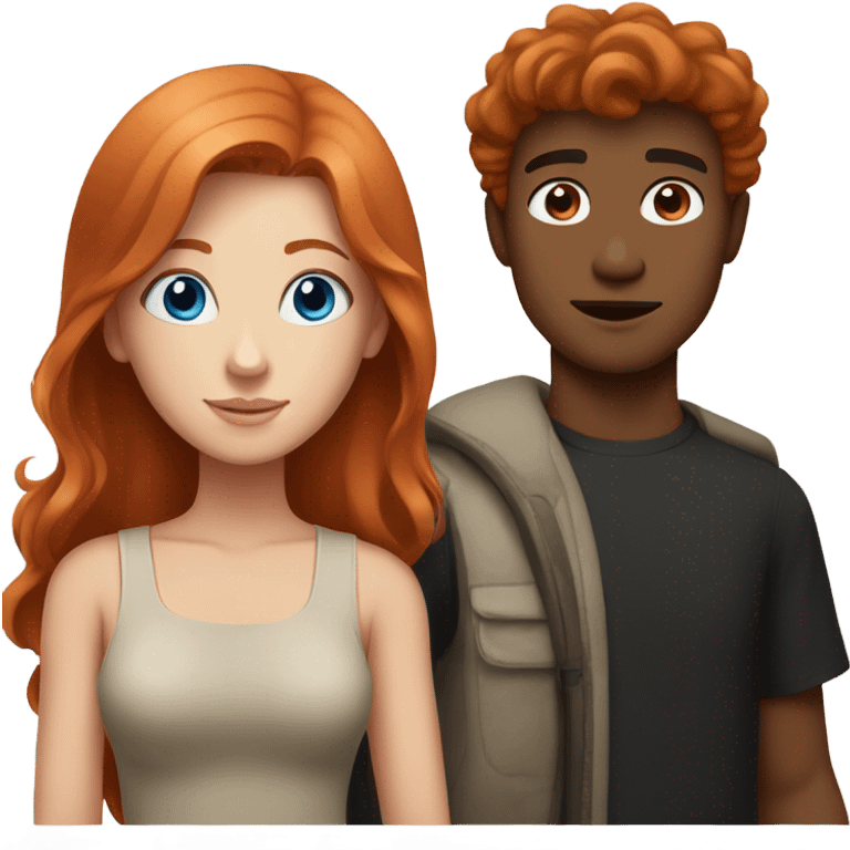 Redhead blue eyed girl and black haired tan male couple emoji