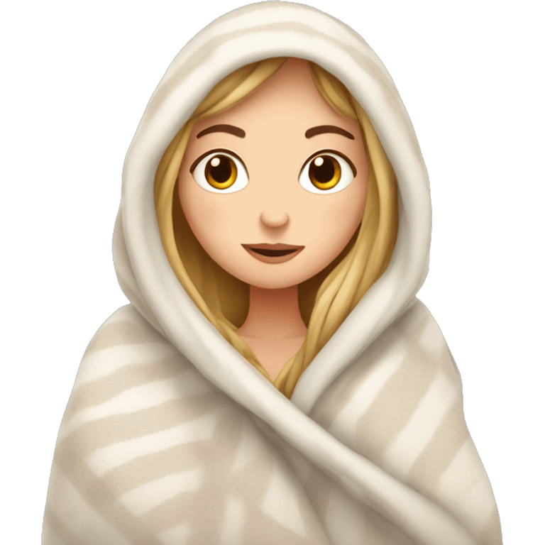 White girl snuggled in a blanket emoji