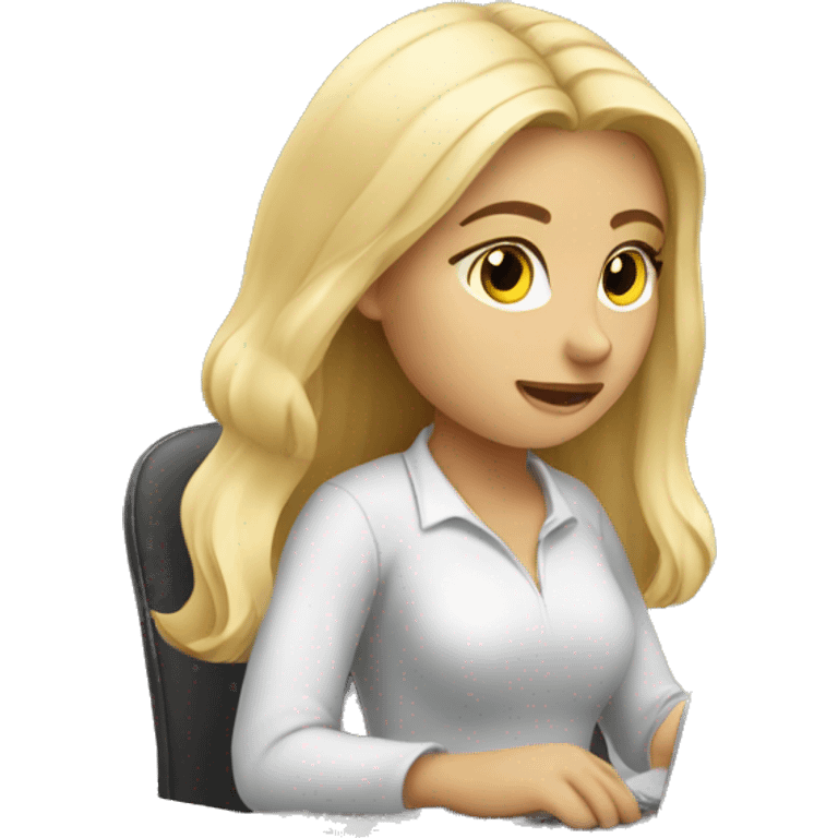 blonde girl studying with PC emoji