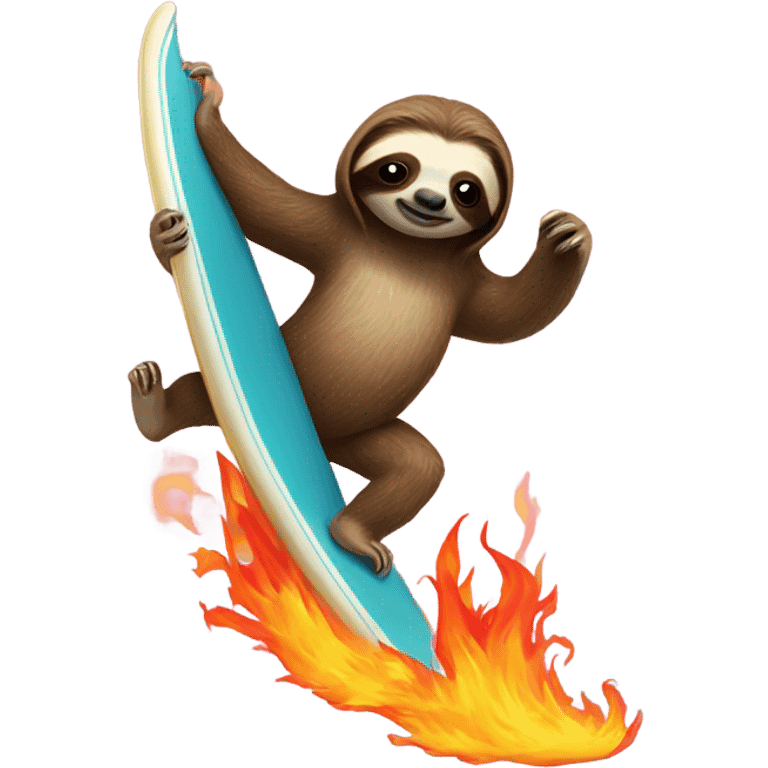 Sloth riding a surf board on fire emoji