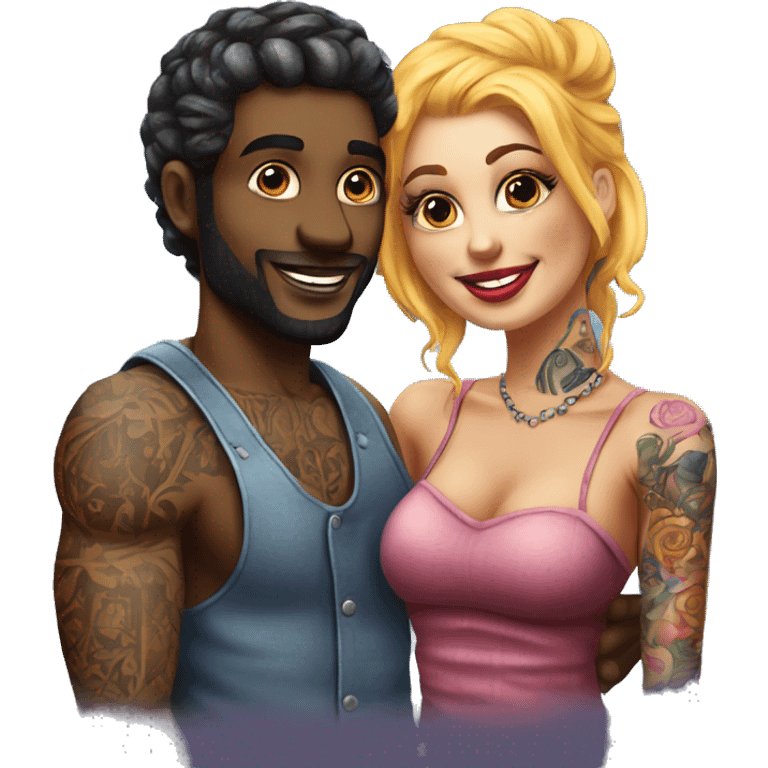 Romantic carnival date for beautiful tattooed couple emoji