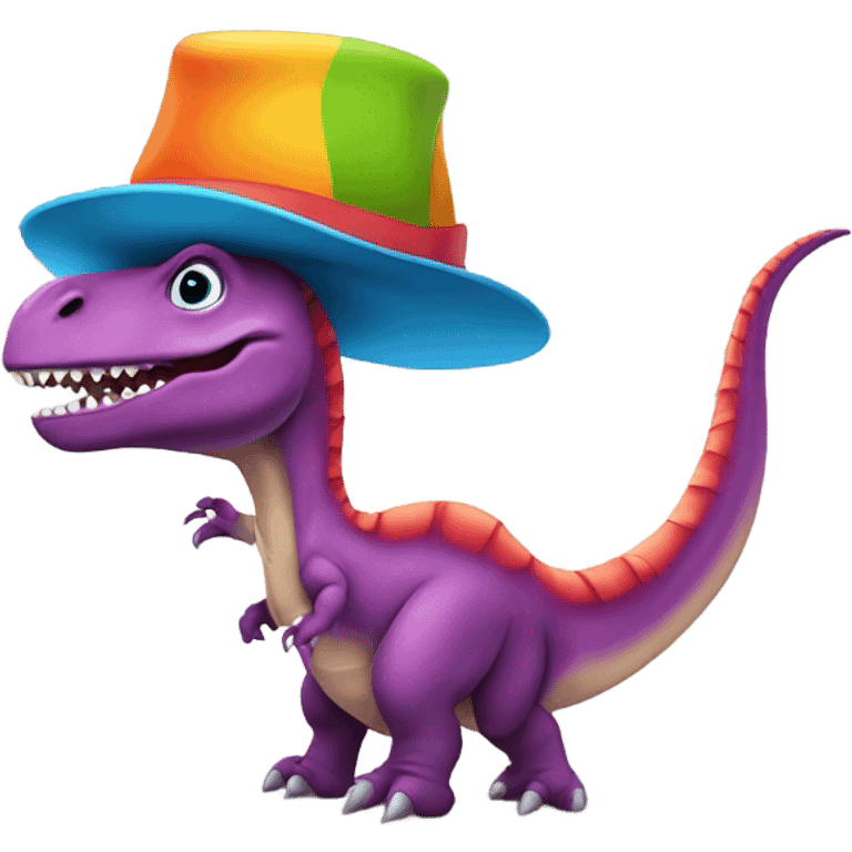 Dinosaur with boot on it head and 2 hats on his head emoji