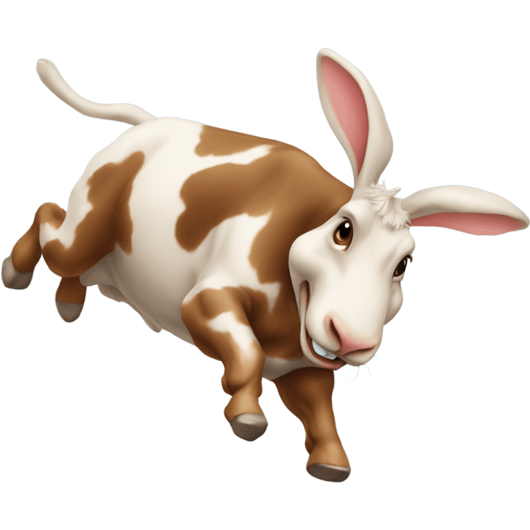 A rabbit jumping over a cow emoji