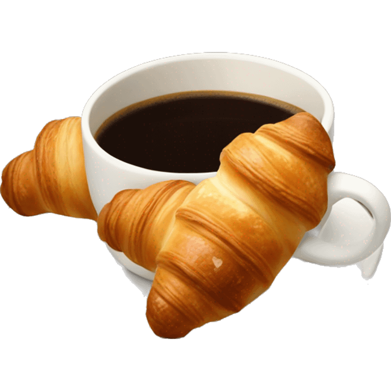 two croissants tied with a white bow, which lie on a cup of coffee from Starbucks emoji