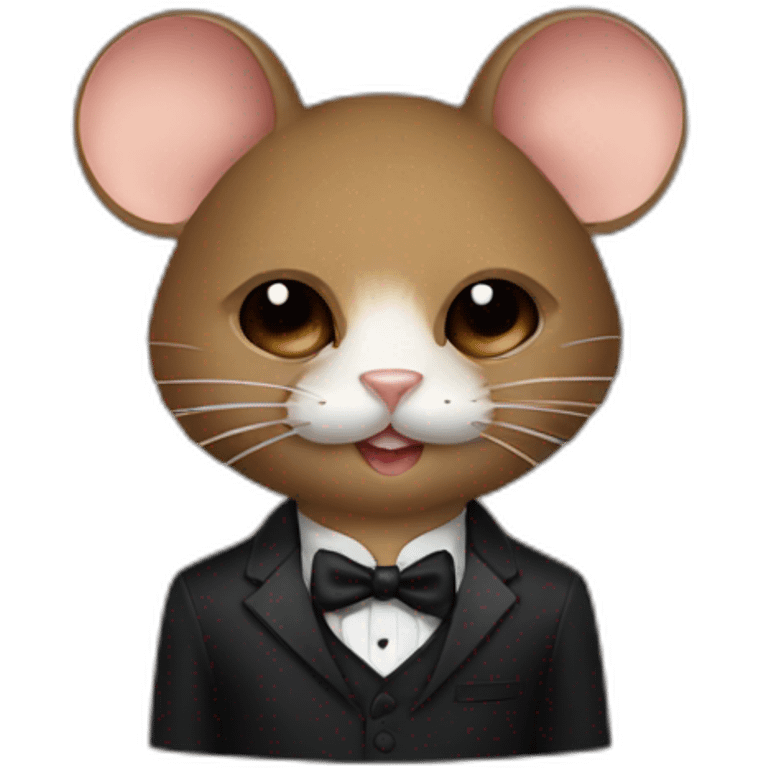 a brown mouse with a tuxedo and a cat mask on emoji