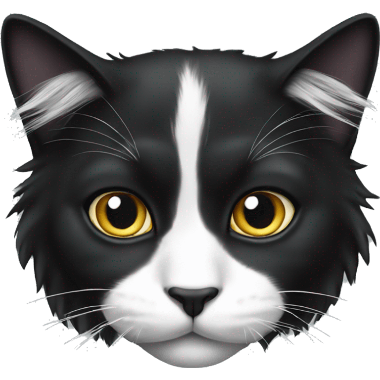 black cat long haired with muzzle half white emoji