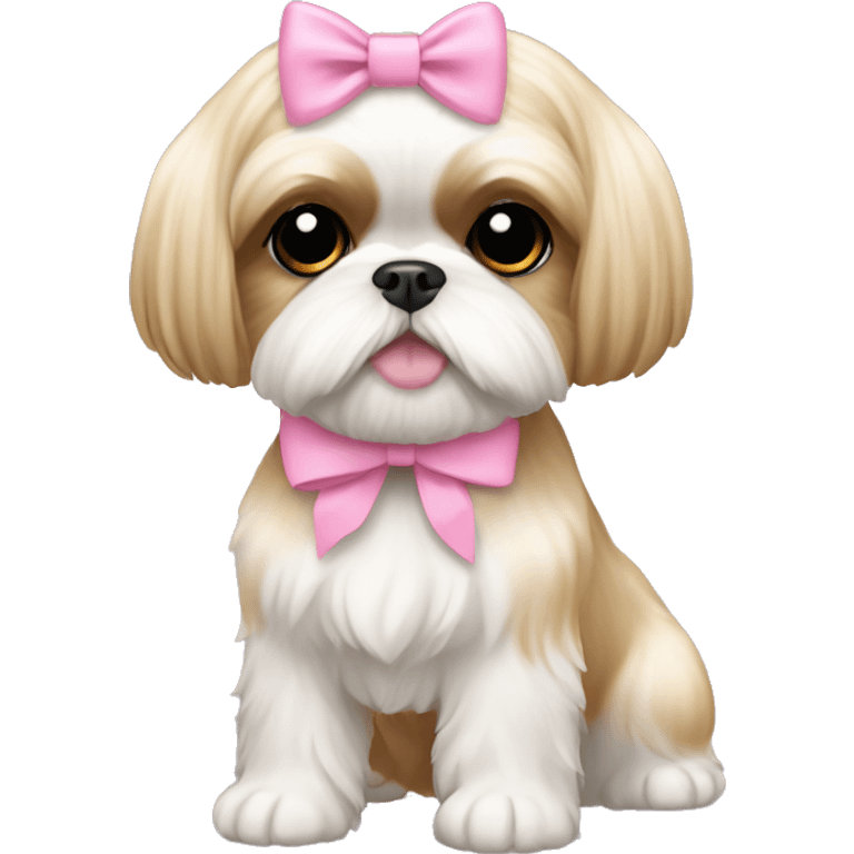 golden cream shih tzu white girl cute medium hair pink bow emoji