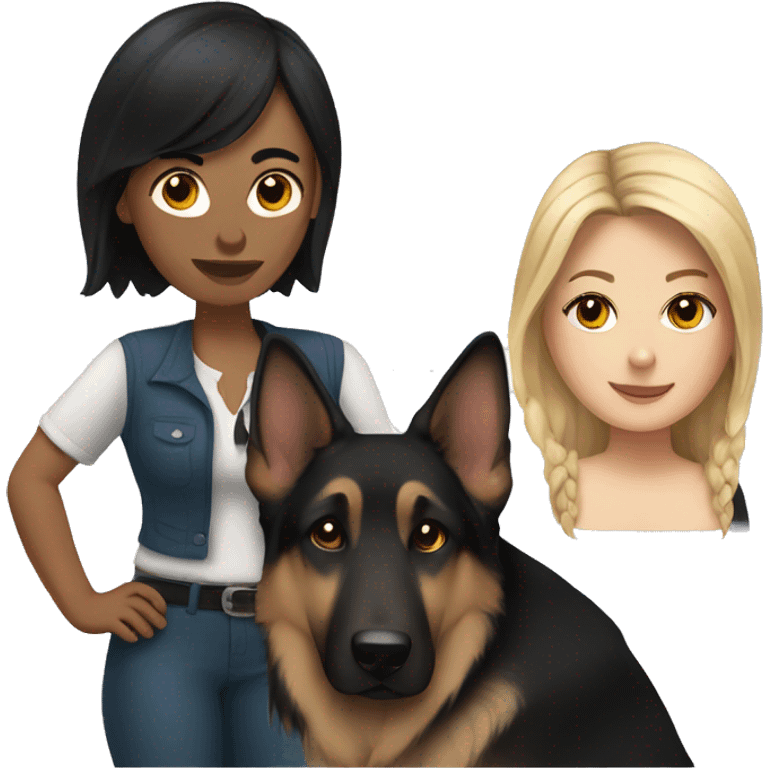 white woman with black hair with a german shepherd  emoji