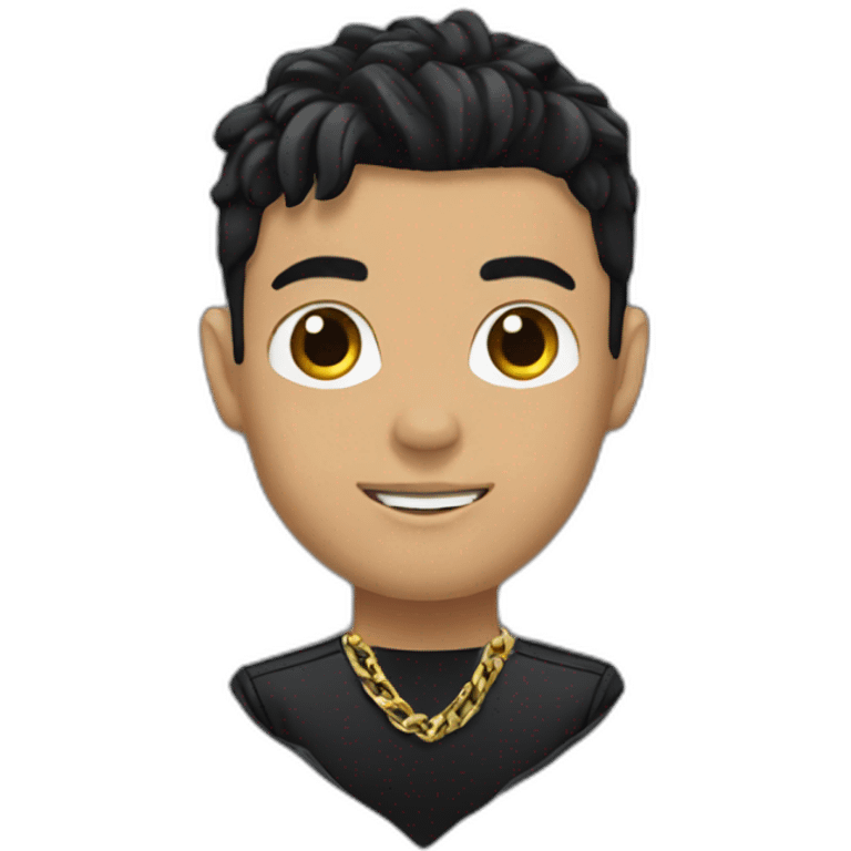 Ronaldo with black hair wearing gold chain and black shirt emoji