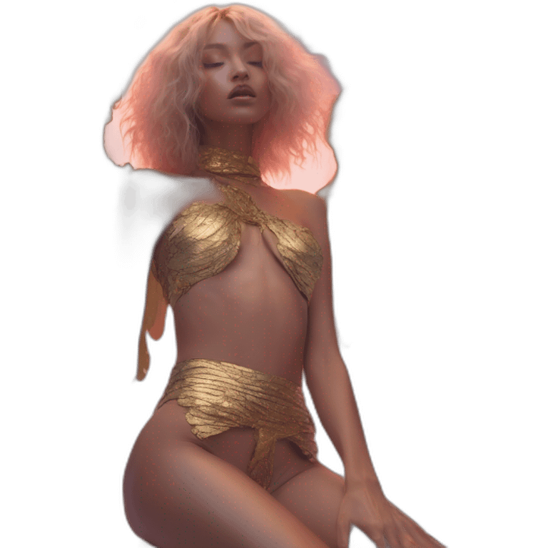 Doja Cat, david bellemere, Bare belly, Wings, Choker, Bathed in shadows, FOV 90 degrees, short lighting, L USM, Cold Colors, gilded technique, extremely hyper aesthetic, absurdres emoji