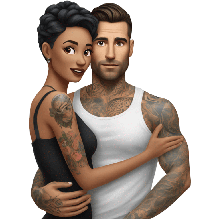 Hyper Realistic beautiful woman touching a very handsome tattooed man emoji