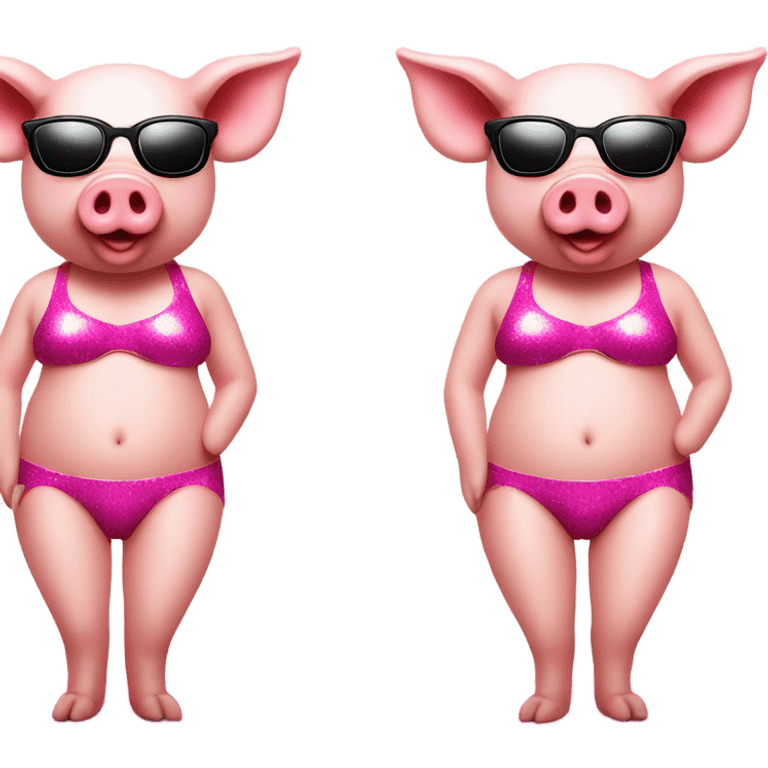 Pig with a hot pink bikini on with glitter and stockings emoji