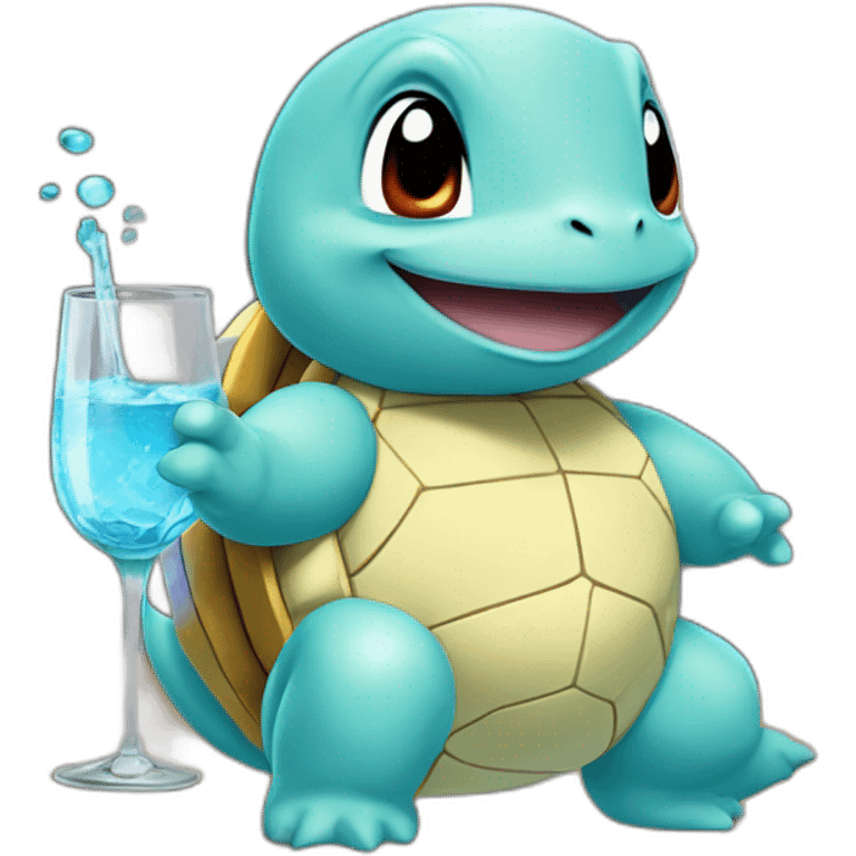 Squirtle honkin partying with glass on emoji