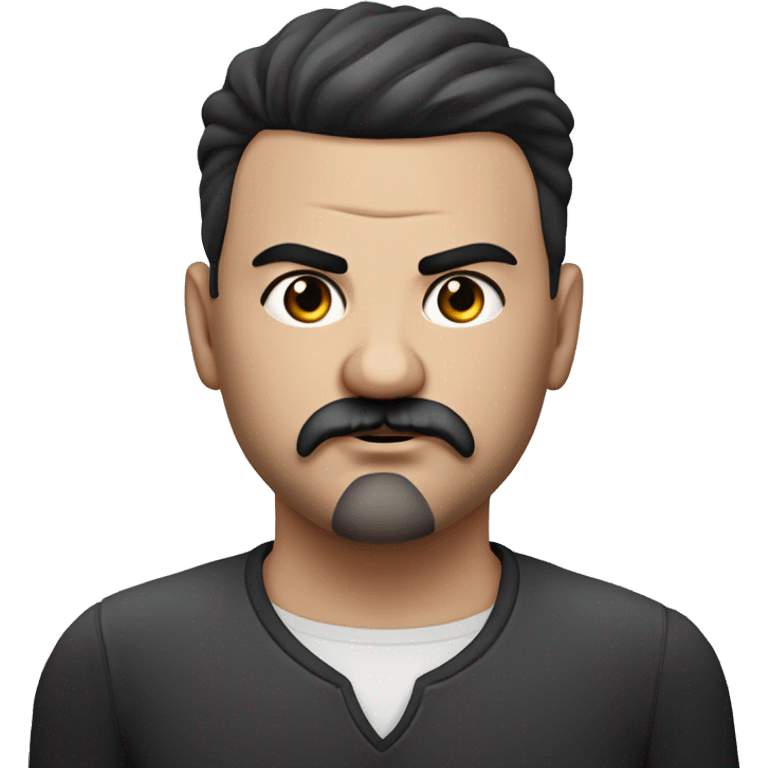 Photorealism A plump serious man of Slavic appearance with litle eyes with a black goatee beard and black mustache, with a black short haircut, big detailed face, wrinkled face emoji