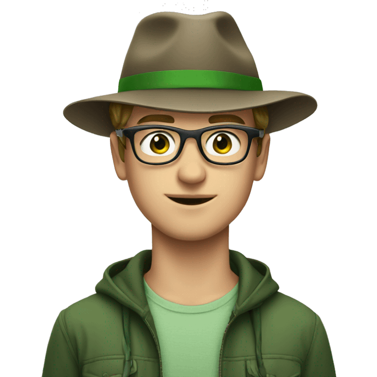 young white man with green eyes in hat and glasses emoji