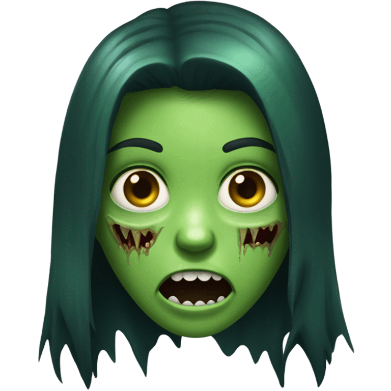 Green Zombie brunette long hair girl with mouth open horror  emoji