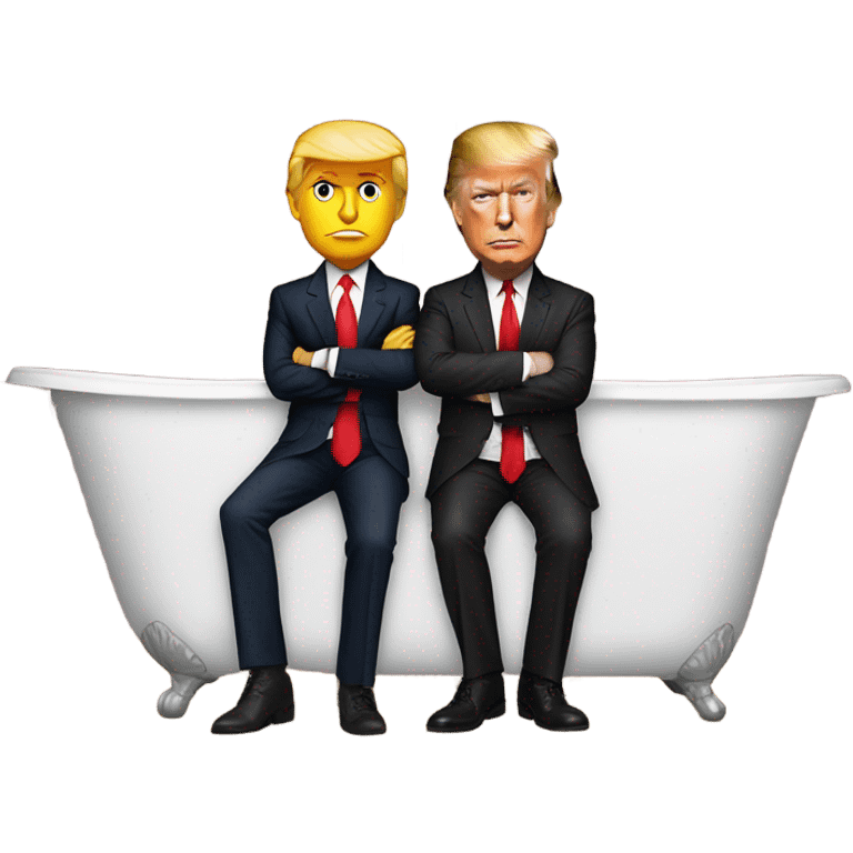 President Donald Trump wearing a suit and red tie in the bath tub with Jason Tatum in uniform  emoji