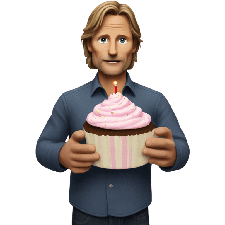 Viggo Mortenson carrying a birthday cupcake emoji