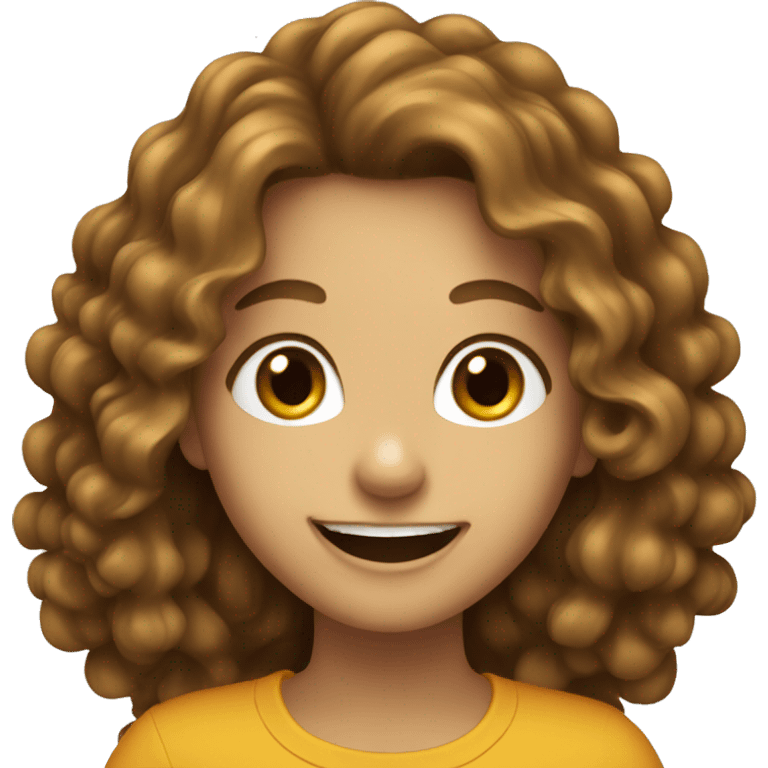 Emoji for Lisa smiling with white teeth and curly long brown hair  emoji