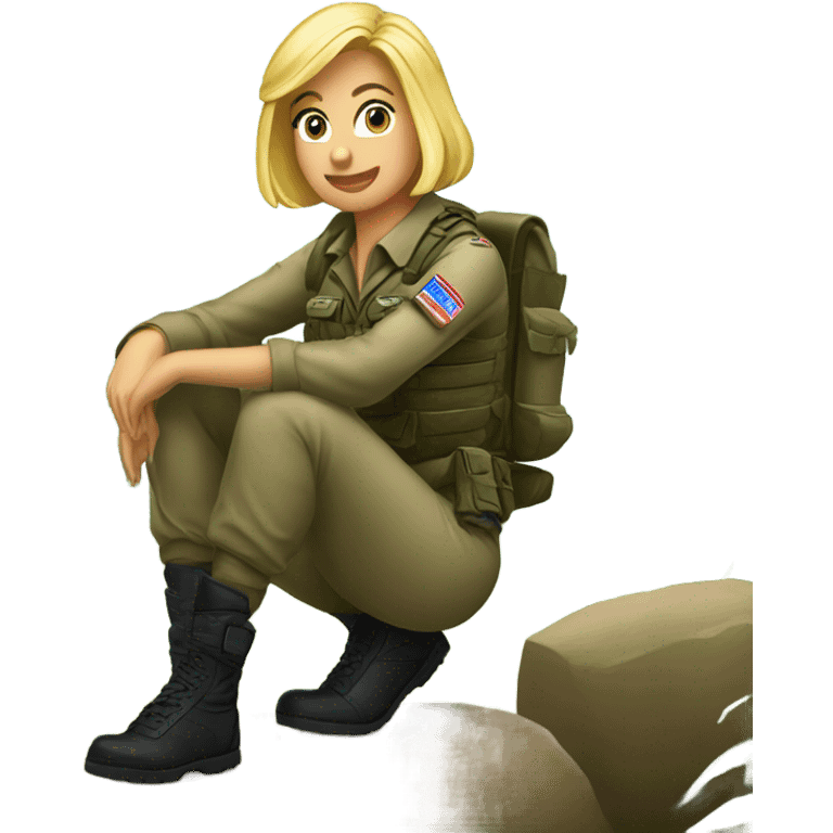 Blonde female paratrooper squatting in the woods emoji