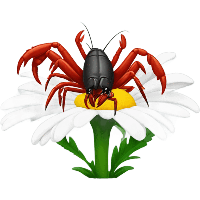 Crawfish holding a daisy in its claws emoji