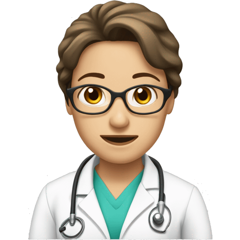 Doctora piel blanca, castaña, pelo largo y parada emoji