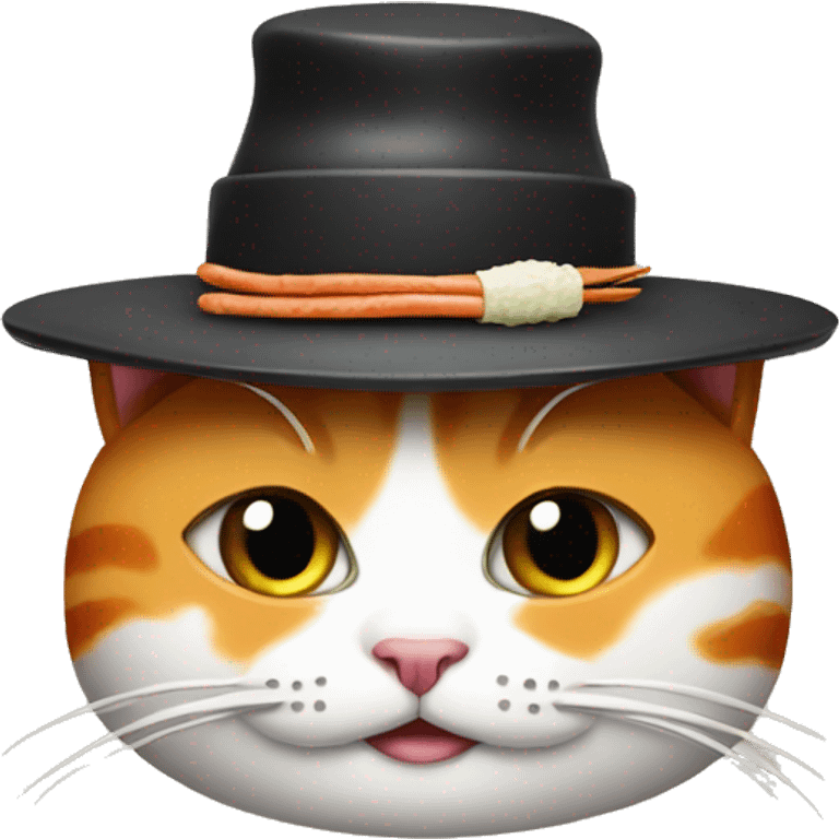 cat wearing a hat made of sushi emoji