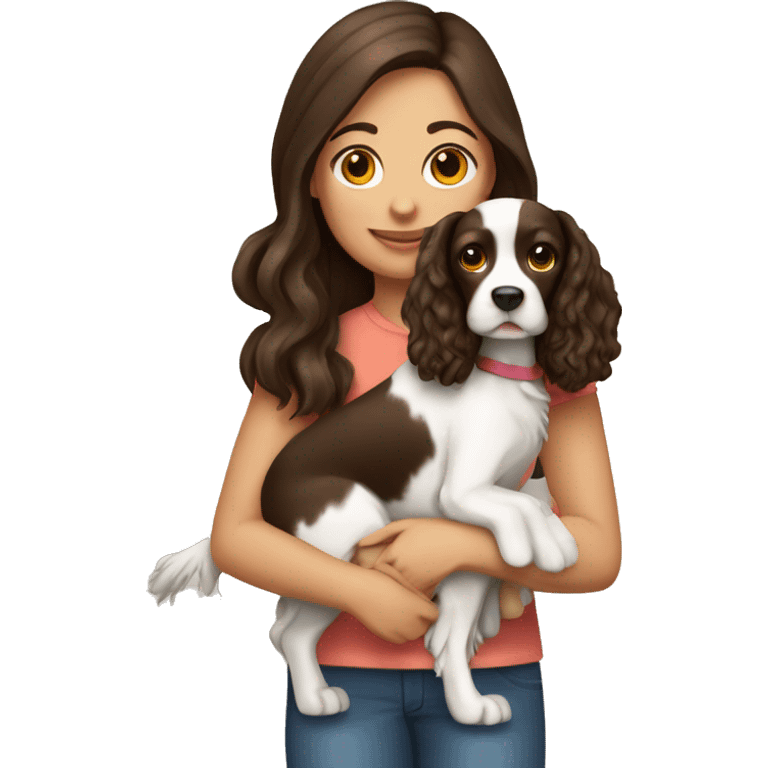 brunette girl holding a springer spaniel emoji